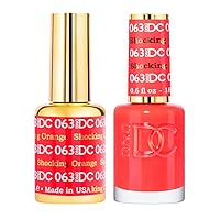 DC Duo Gel & Matching Lacquer Polish Set Soak off Gel NAIL All In One Daisy Top Coat for Nails (with bonus side Glitter) Made in USA (63 Shocking Orange)