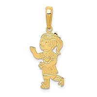 14k Yellow Gold Little Girl Walking with Flowers Charm Pendant
