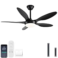 46 inch Black Modern Ceiling Fans with Lights Remote/APP Control, Low Profile Reversible 6 Speeds Ceiling Fan Light for Indoor/Outdoor Patio Bedroom Living Room