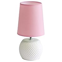 Simple Designs LT2084-PNK Mini Studded Texture White Ceramic Bedside Table Lamp, Pink