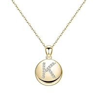 Personalized Initial Letter Round Pendant Dainty Necklace, CZ crystal 14K Gold Plated, 16”, Gifts for Mom, Girlfriend and Boyfriend