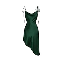Women's Dress Cowl Neck Asymmetrical Hem Cami Dress Summer Dress GEEYOU (Color : Dark Green, Size : Medium)
