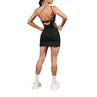 Womens Summer Tennis Dress with Built Shorts Exercise Open Back Bodycon Dress for Golf Athletic Dresses