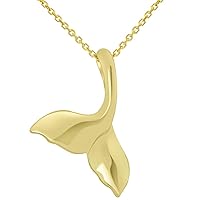 Solid 14k Yellow Gold Classic Curved Whale's Tail Pendant Necklace