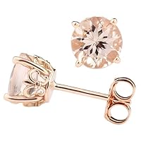 ANGEL SALES 1.00 Ct Round CZ Peach Morganite Solitaire Pretty Stud Earrings For Girls & Women's 14K Rose Gold Finish