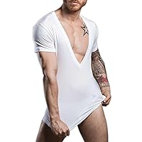 Men's Modal Soft & Stylish Deep V-Neck Short Sleeve Tee Shirt with Low Cut & Slim Fit & Stretch