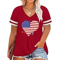 RITERA Plus Size Tops for Women USA Flag Red Tee Shirt 4Th of July Memorial Day Gift T Shirt Casual Short Sleeve American Proud Cute Top 5XL 28W