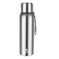 Insulated vacuum Thermo Bottle 1000ml/33oz with cup Stainless steel coffee bottles for hot and cold drink water flask.(Silver,1000ml)