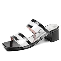 Womens Open Toe Low Heel Clear Mules PVC Slide Block Sandals Chic Casual Transparent Shoes Comfortable Walking