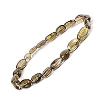 Natural Smoky Quartz Bracelet Crystal Stone Oval Bead Bracelet for Reiki Healing and Crystal Healing Stones (Color : Grey)