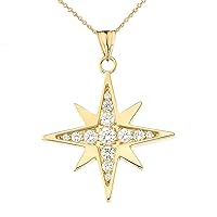 CUBIC ZIRCONIA NORTH STAR PENDANT NECKLACE IN YELLOW GOLD - Gold Purity:: 10K, Pendant/Necklace Option: Pendant With 18