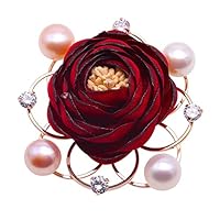 JYX Jewelry 10-10.5mm Pearl Rose Pin Bouquet White Freswater Cultured Pearl Brooch Pin for Women