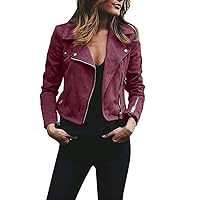 SNKSDGM Women's Faux Suede Moto Biker Motorcycle Short Coat Jacket Lapel Notch Collar Zip Up Casual Fitted Jackets Outwear