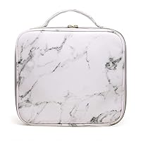 Cosmetic Bag for Home & Travel ,Makeup Case with Dividers for Cosmetics ,Makeup Brushes ,Toiletries & Jewelry , Portable (White Marble)