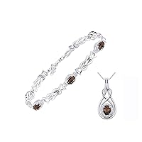 Matching Jewelry Sterling Silver Love Knot Set: Tennis Bracelet & Pendant Necklace. Gemstone & Diamonds, 7