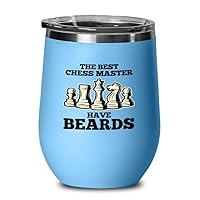 Chess Lover Blue Wine Tumbler 12oz - msters have beards - Chess Board Strategy Game Chess Pieces Wood Chess Gifts Horse Knight