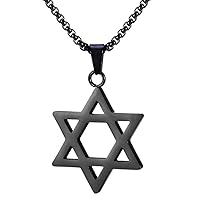 Unisex Stainless Steel Jewish Star of David Pendant Necklace Black Gold Silver, 24 inch Chain