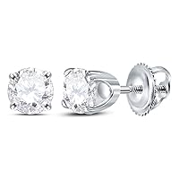 14kt White Gold Unisex Round Diamond Solitaire Stud Earrings 5/8 Cttw