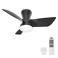 Bridika Ceiling Fans with Lights and Remote,30 inch Quiet Low Profile Ceiling Fan with Light with 3 Colors Dimmable LED,6-Speed Reversible Black Ceiling Fans with Lights for Bedroom,Kitchen