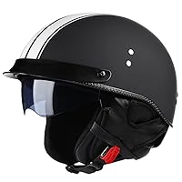 Woljay 3/4 Open Face Motorcycle Helmet jet Touring Vintage retro Flat  Adults helmets Visor removable
