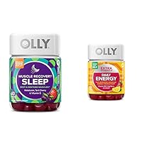 OLLY Muscle Recovery Sleep Gummies, Sleep and Sore Muscle Support, 3mg Melatonin & Extra Strength Daily Energy Gummy, Caffeine Free, 1000mcg Vitamin B12, CoQ10, Goji Berry