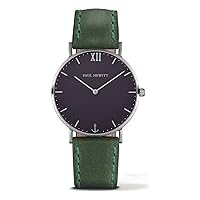 PAUL HEWITT Men's Stainless Steel Quartz Watch with Leather Strap, Green, 4 (Model: PH-SA-S-Sm-B-12S)