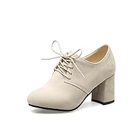 Women's Vintage Wingtip Chunky Mid Heeled Oxfords, Almond Toe Saddle Oxford Heels Shoes, Lace up Brogue Oxford Pumps