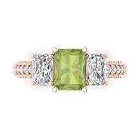 Clara Pucci 4.36 ct Emerald Round Cut Solitaire 3 stone Accent Natural Peridot Anniversary Promise Engagement ring 18K Rose Gold