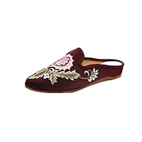 Women and Ladies The Flower Embroidery Wedge Sandal Slipper Shoes Wine Red