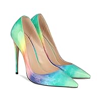 LEHOOR Women's Pointed Toe Stiletto Pumps Gradient Patent Leather Sexy Slip On 5 Inch High Heels Dress Pumps Ombre Heels Colorful Comfort Office Party Wedding Dress Shoes 4-12 M US