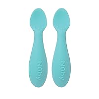 Nuby Silicone Mini Spoons - (2-Pack) Baby-Led Weaning Spoons for Babies - 4+ Months - Aqua