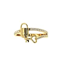 VVS Gems Lock & Key Ring in 18K Gold with Round Cut Natural Diamond (0.22 ct) with White/Yellow/Rose Gold Gifting Ring for Women (IJ-SI)