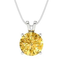 2.95 ct Round Cut Natural Yellow Citrine Solitaire Pendant Necklace With 16