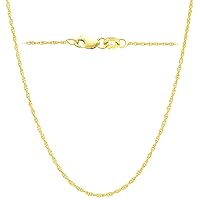 14K, 10K Yellow or White or Rose Solid Gold Italian Diamond Cut 0.8 mm, 0.9 mm, 1 mm, 1.1 mm, 1.2 mm Rope Chain Necklace Thin & Strong gold chain - Lobster Claw Clasp or Spring Ring Clasp Thin And Lightweight MADE IN ITALY