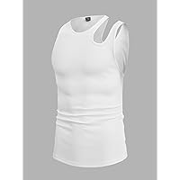 Men's T-Shirts Men Asymmetrical Neck Tank Top T-Shirts for Men (Color : White, Size : Small)