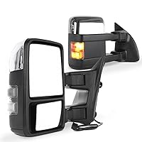 SCITOO fit for Ford Towing Mirrors Chrome Rear View Mirrors fit 2008-2016 for Ford for F250 for F350 for F450 for F550 Super Duty Truck Larger Glass Power Heated Turn Signal Manual Extending Folding