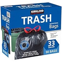 Carton is 100% recyclable 33 Gallon Black Drawstring Trash Bag 90 Count,Tear-Stop Technology