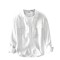 Mens Shirt Male Sleeve Cargo Shirts Cotton Casual Solid Pocket Work Man Clothing