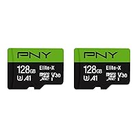 PNY 128GB Elite-X Class 10 U3 V30 microSDXC Flash Memory Card 2-Pack - 100MB/s, Class 10, U3, V30, A1, 4K UHD, Full HD, UHS-I, microSD