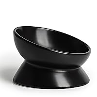 Ceramic Raised Cat Bowl - Cat Food Bowl Elevated Tilted for Short Leg Cats and Small Dogs - 6 Inches Whisker Friendly Pet Bowl Dish, Reduce Neck Burden Feeding Bowl, Black, 10 Oz