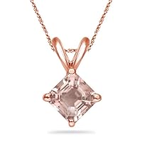 November Birthstone - Natural Morganite Asscher Cut Solitaire Pendant in 14K Rose Gold Available in 7mm-9mm