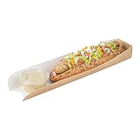 Bio Tek 11.8 x 2 x 1.3 Inch Hot Dog Trays 200 Open-Design Hot Dog Containers - Greaseproof Recyclable Kraft Paper Hot Dog Serving Trays