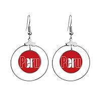 Peru Country Flag Name Art Deco Gift Fashion Earrings Dangle Hoop Jewelry Drop Circle