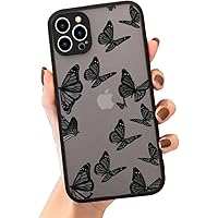 SUBESKING for iPhone 15 Pro Max Butterfly Case,Translucent Matte Soft TPU Bumper Case Cute Animal Print Pattern Design Women Girls Teen, Hard PC Back Clear Protective Phone Cover 6.7 Inch Black