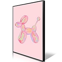 Unkaitoude Retro Wall Art Trendy Cute Posters for Room Aesthetic Preppy Wall Art Maximalist Pink Balloon Dog Poster Watercolor Funny Animal Art Pictures Girls Bedroom Decor 12x16in Black Framed