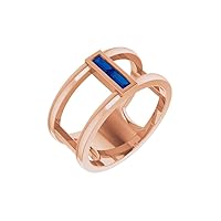 Solid 14k Rose Gold Lab-Created Blue Sapphire Baguette Ring Band (Width = 9mm) - Size 6