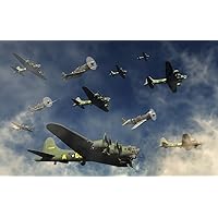 A formation of B-17 Flying Fortress bombers being escorted by P-51 Mustangs Poster Print by Mark StevensonStocktrek Images (18 x 11)