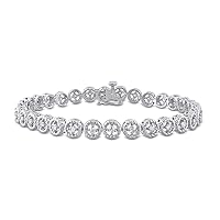 1 CT. T.W. Round Cut White D/VVS1 Diamond Circle Frame Tennis Bracelet In Solid 925 Sterling Silver