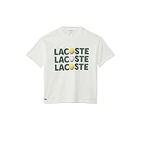 Lacoste Short Sleeve Crew Neck Tee Shirt W/Large Wording Graphic + Tennis Ball
