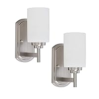 Modern Wall Sconces Set of 2, Bathroom Vanity Lights with White Frosted Glass, Wall Lighting Fixtures Satin Nickel for Entryway Over Mirror Living Room Bedroom